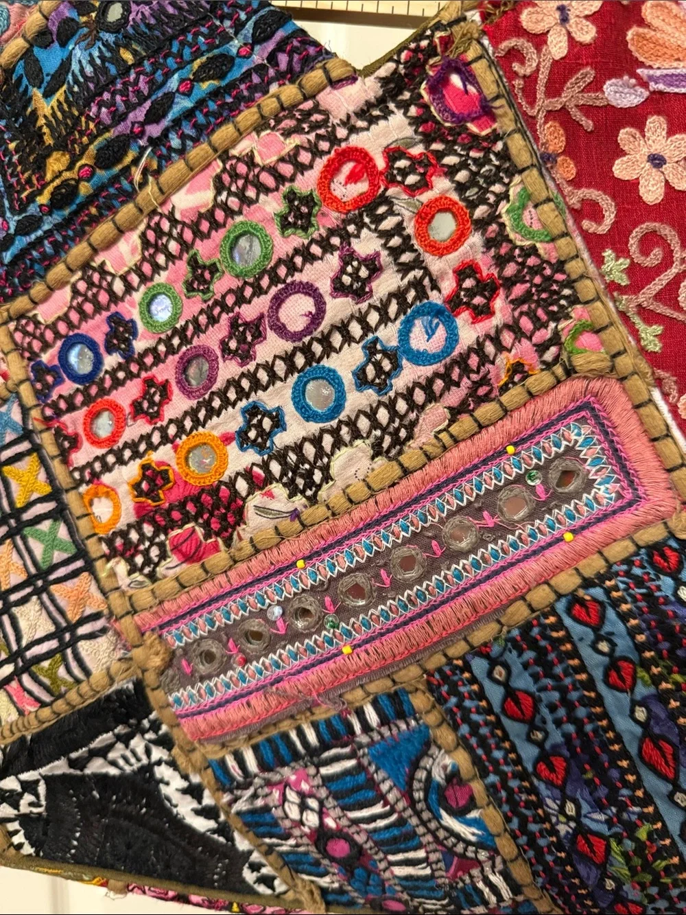 Boho Multicolor Patchwork Tote with Olive Straps - Picture 3 of 3